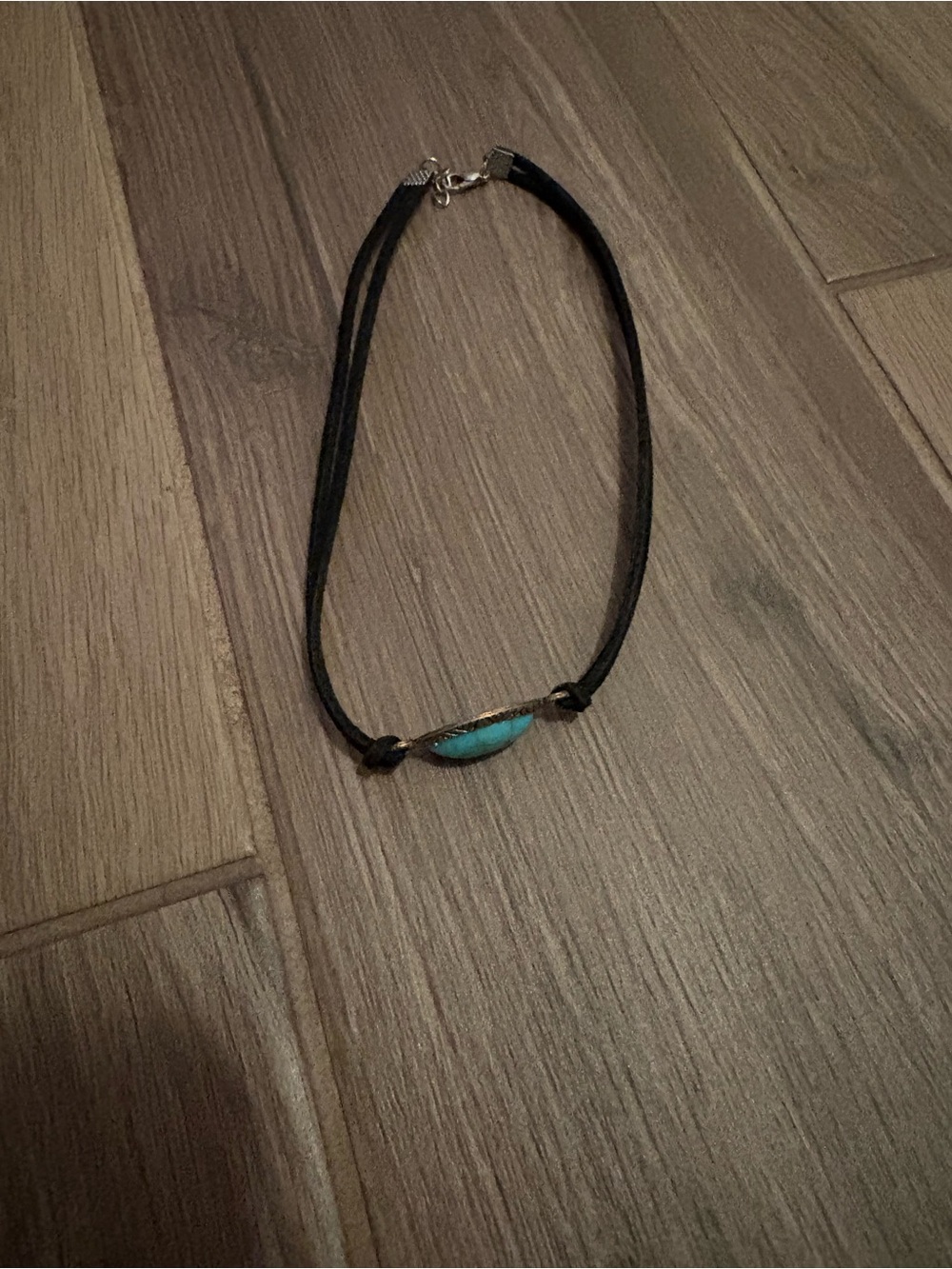 Turquoise Stone Black Cord Choker Necklace